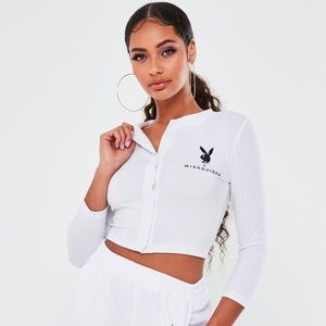 Playboy x Missguided White Button Front Crop Top